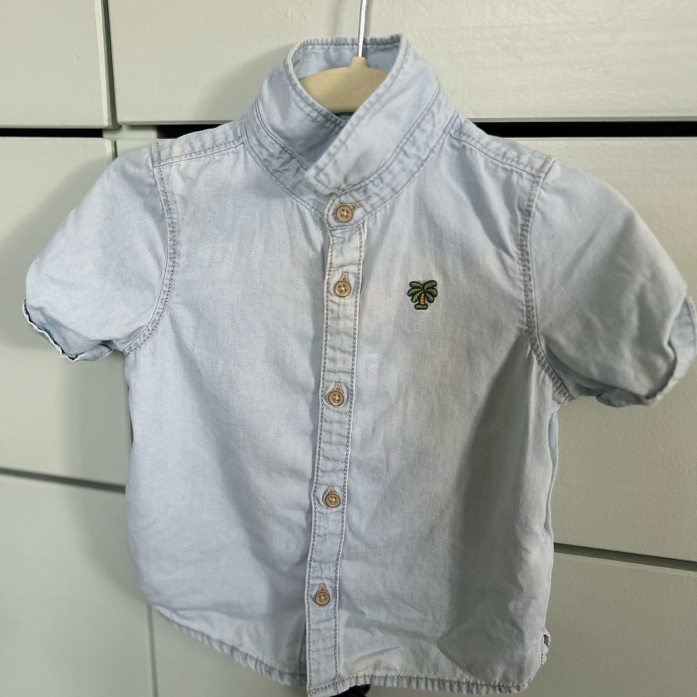 Zara Chambray Short Sleeve Shirt Size 3-6 Months